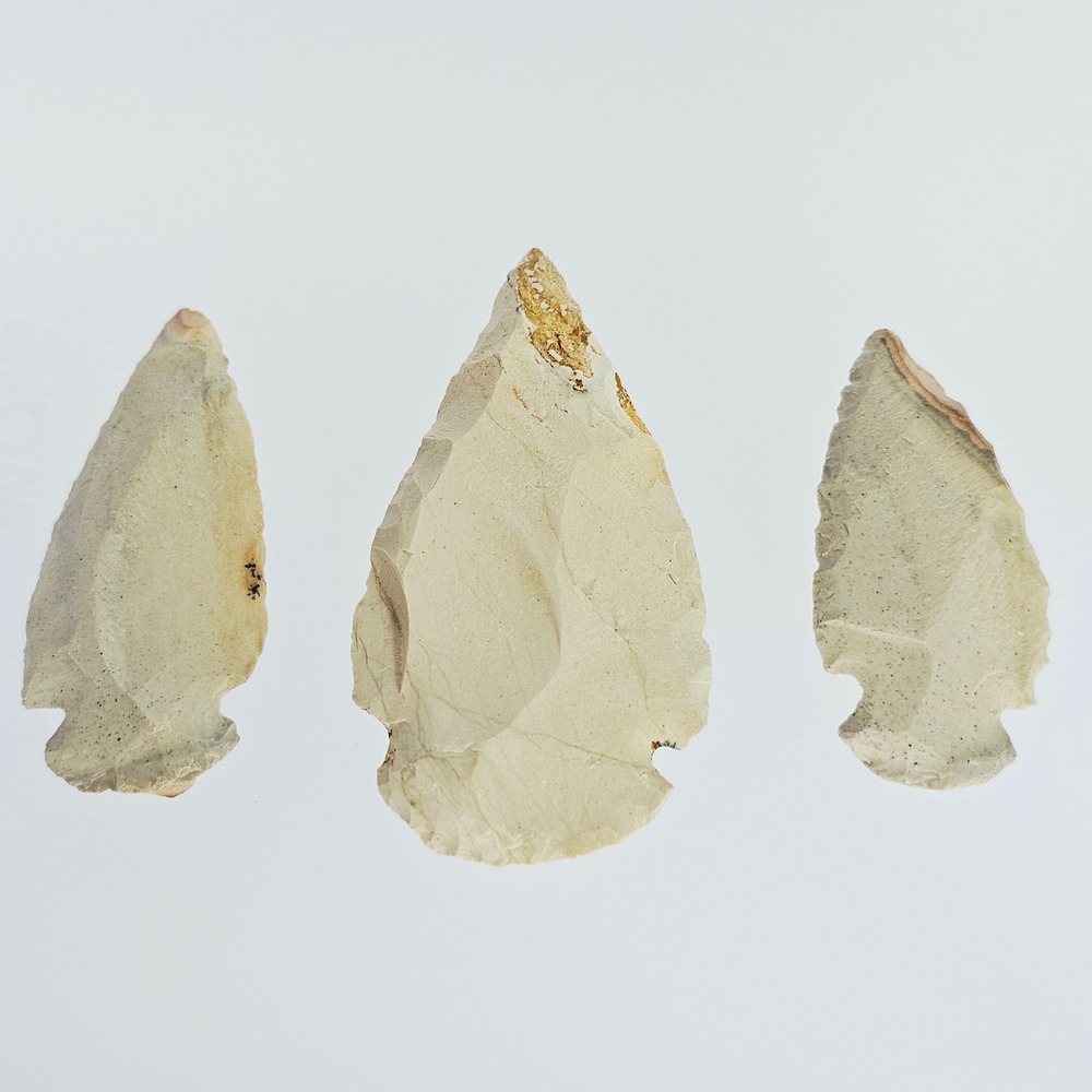 Ancient Chert Arrowhead Set 3pc Hand Knapped Stone Projectile Points 2-2.5